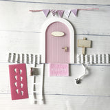 Mini Fairy door Hand Made Cute pink Mouse hole, miniature wooden door with bunting and personalised sign post