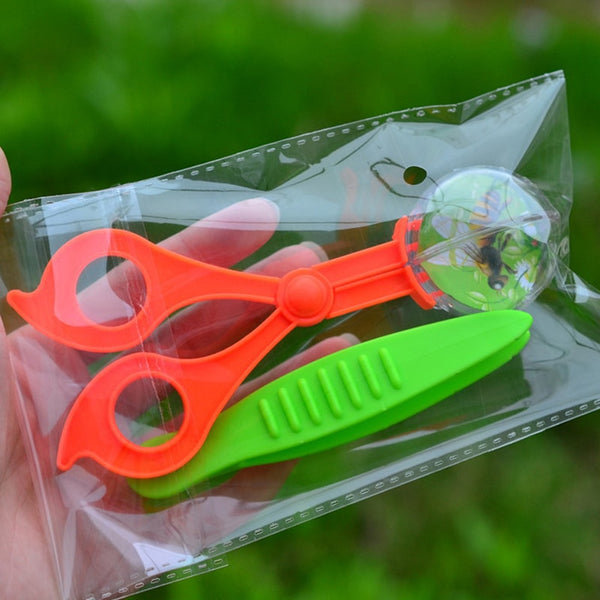 New Nature Exploration Toy Kit Kids Plant Insect Study Tool - Plastic Scissor Clamp Tweezers Inset Round Head Scissors Clamp Toy