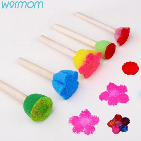 EZONE 5PCS DIY Wooden Sponge Graffiti Painting Brushes For Kid Drawing Toys Kindergarten Early Educational Toy Stationery Supply